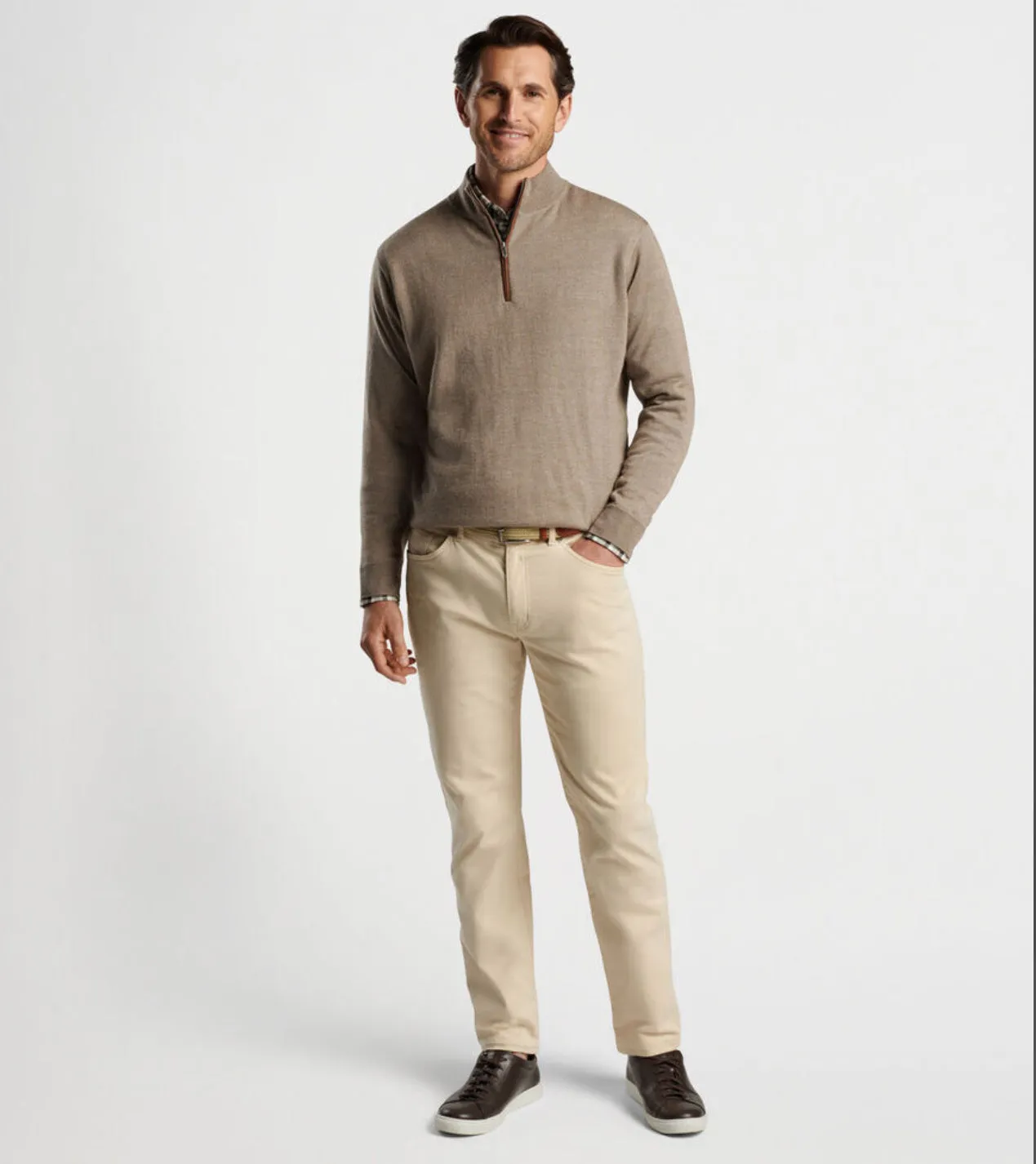 Autumn Crest Suede Trim Quarter-Zip in Irish Cream by Peter Millar