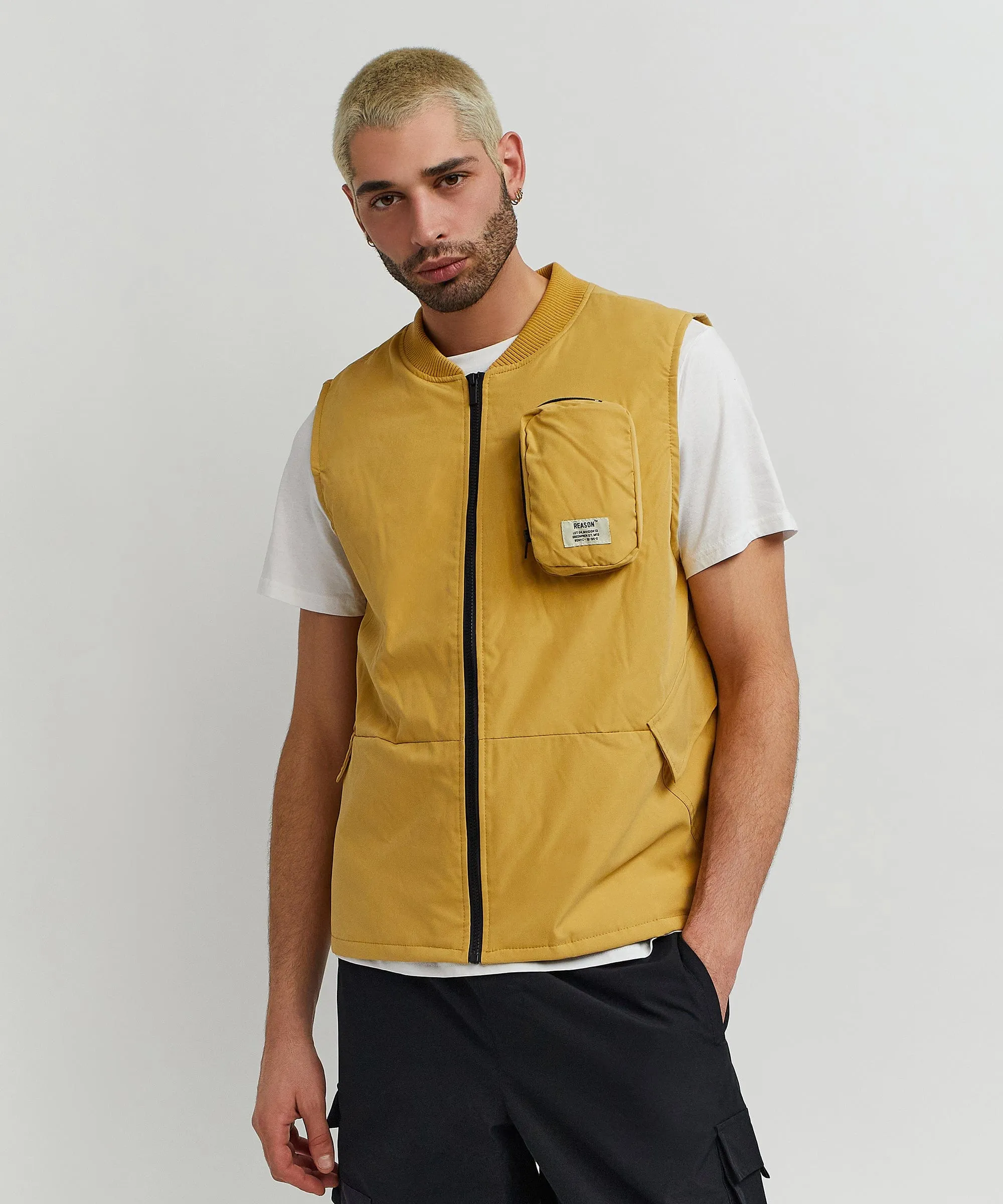 Bader Cotton Twill Color Block Utility Vest - Tan