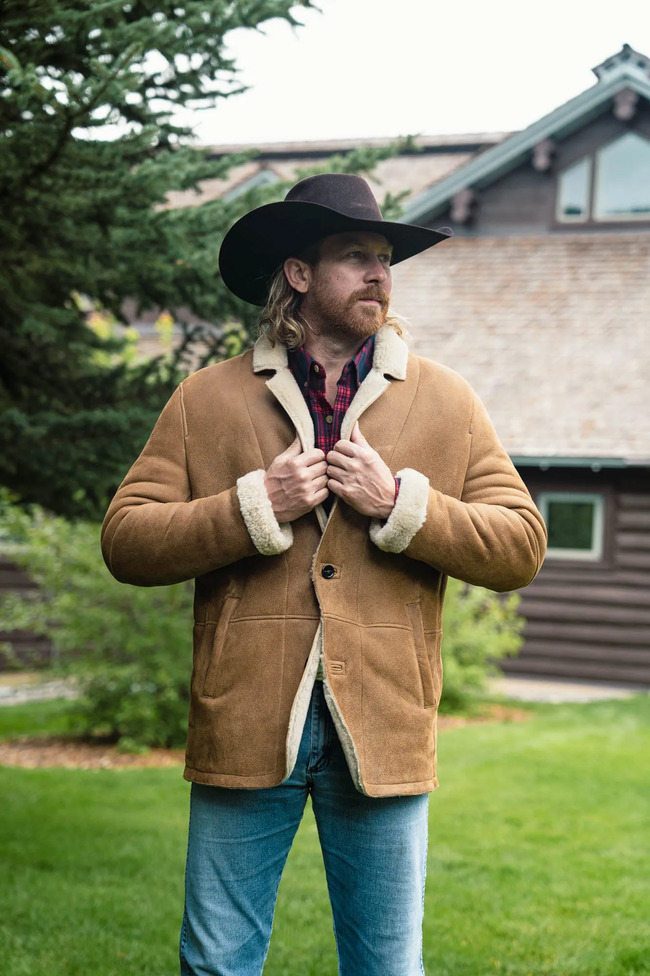 Big Sky Shearling Leather Blazer | Sandstone Brown