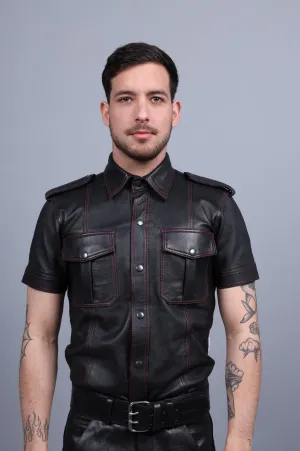 Black Leather Shirt - Red Stitching