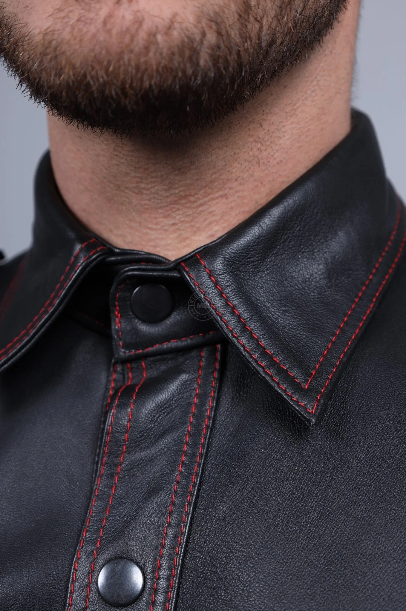 Black Leather Shirt - Red Stitching