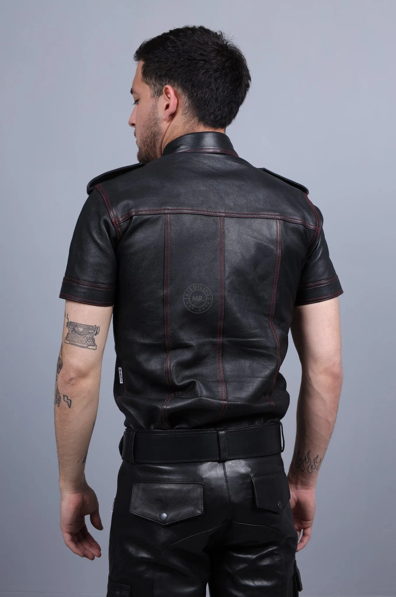 Black Leather Shirt - Red Stitching