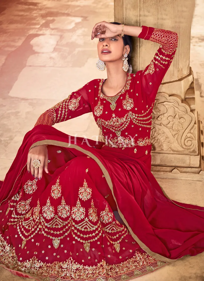 Bridal Red Embroidered Designer Anarkali Suit