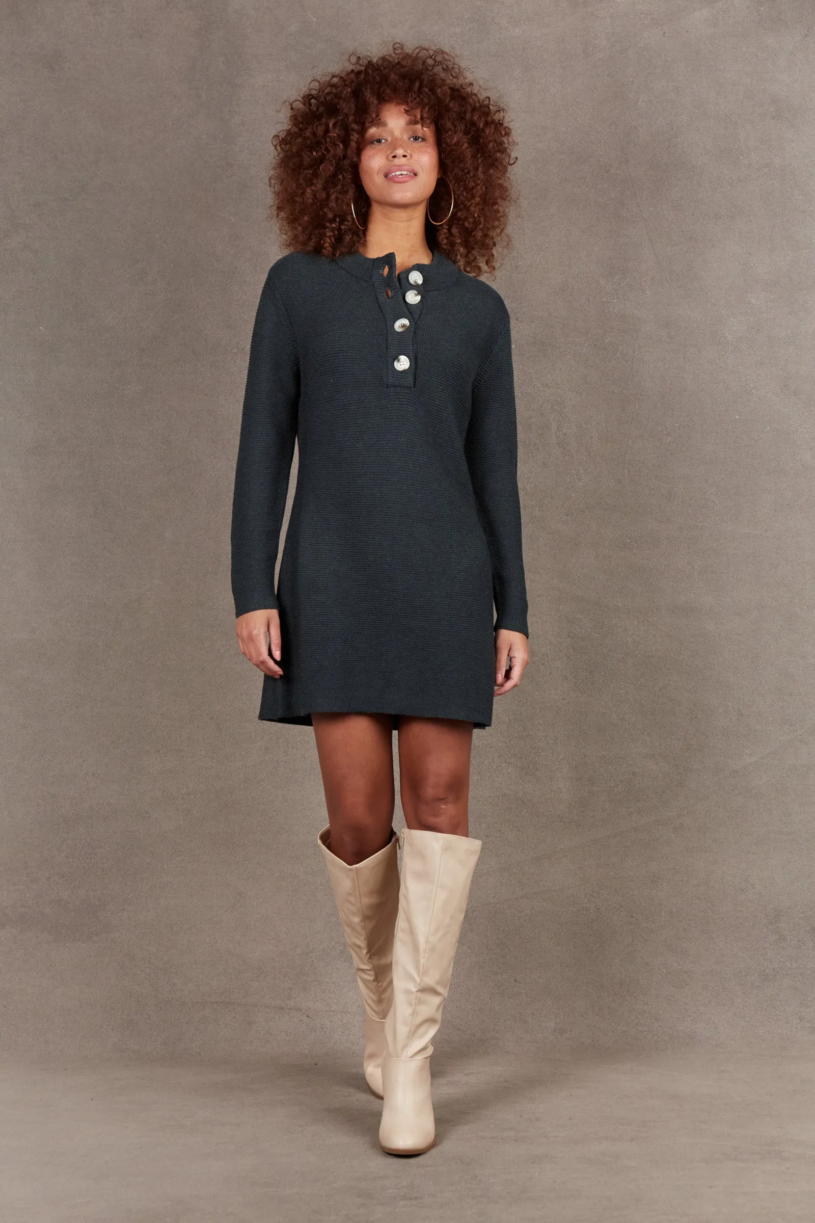 Britons Button Knit Top/Dress - Graphite