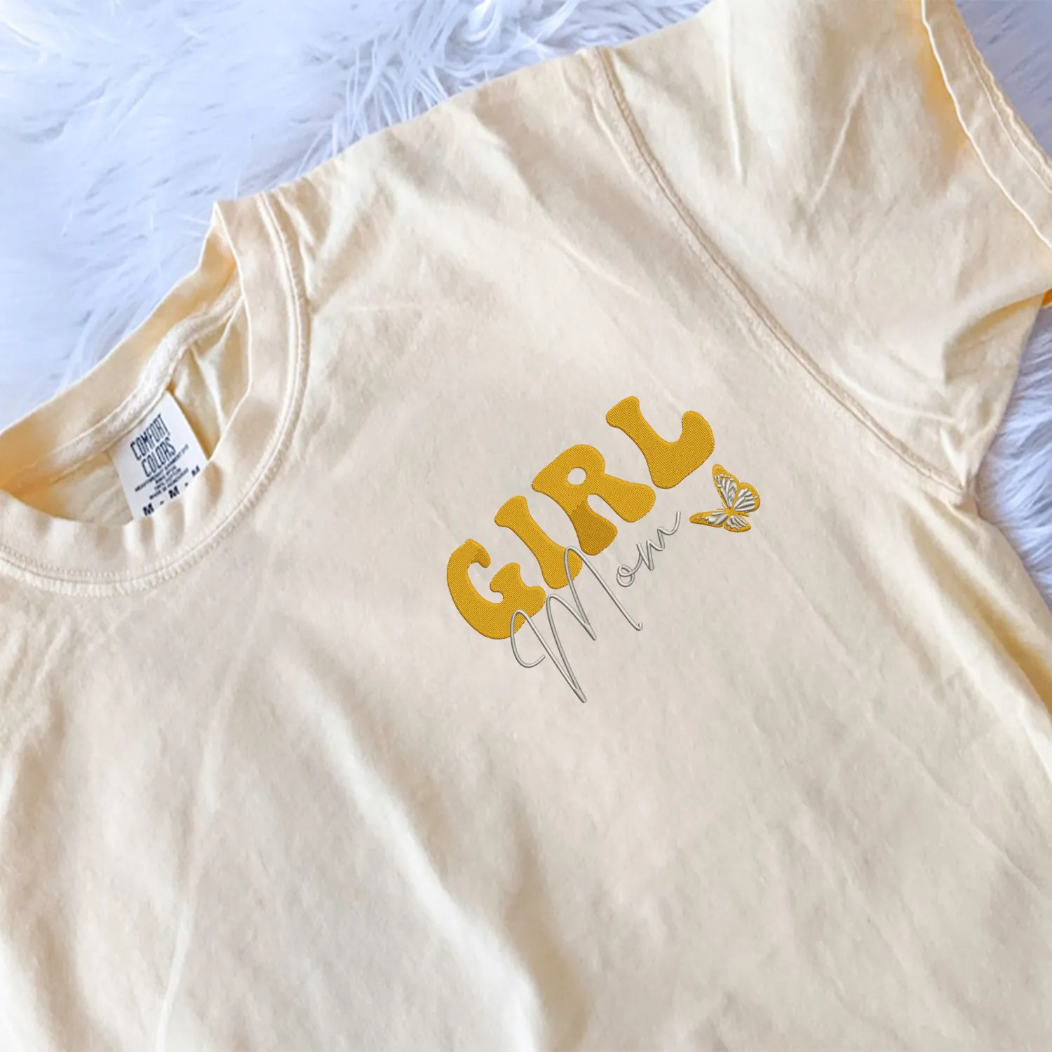 Comfort Color® Embroidered Girl Mom Shirt with Kids Name