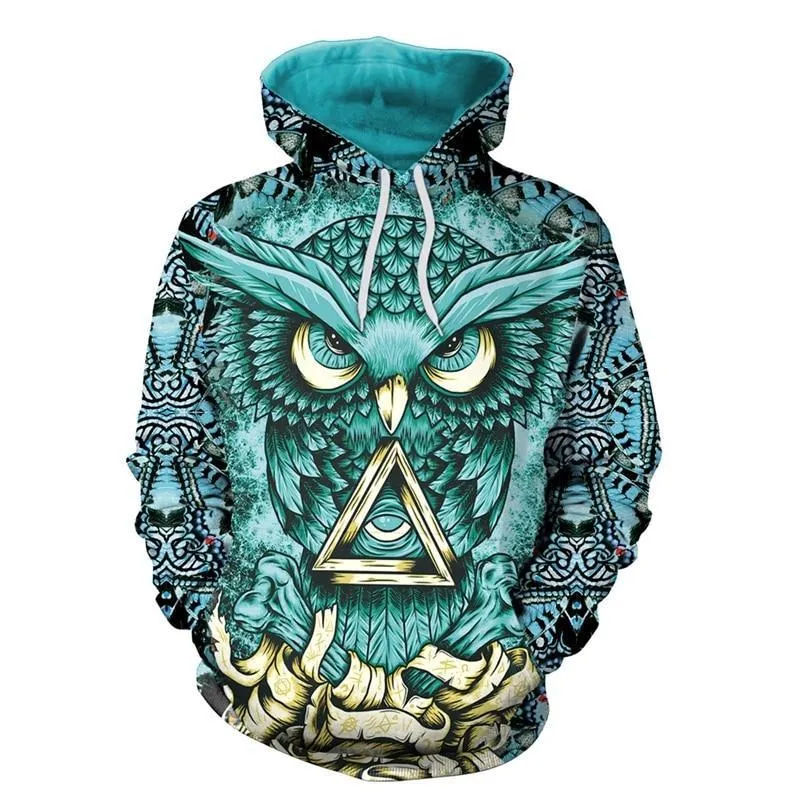 Cool Owl Print 3D Hoodie Pullover