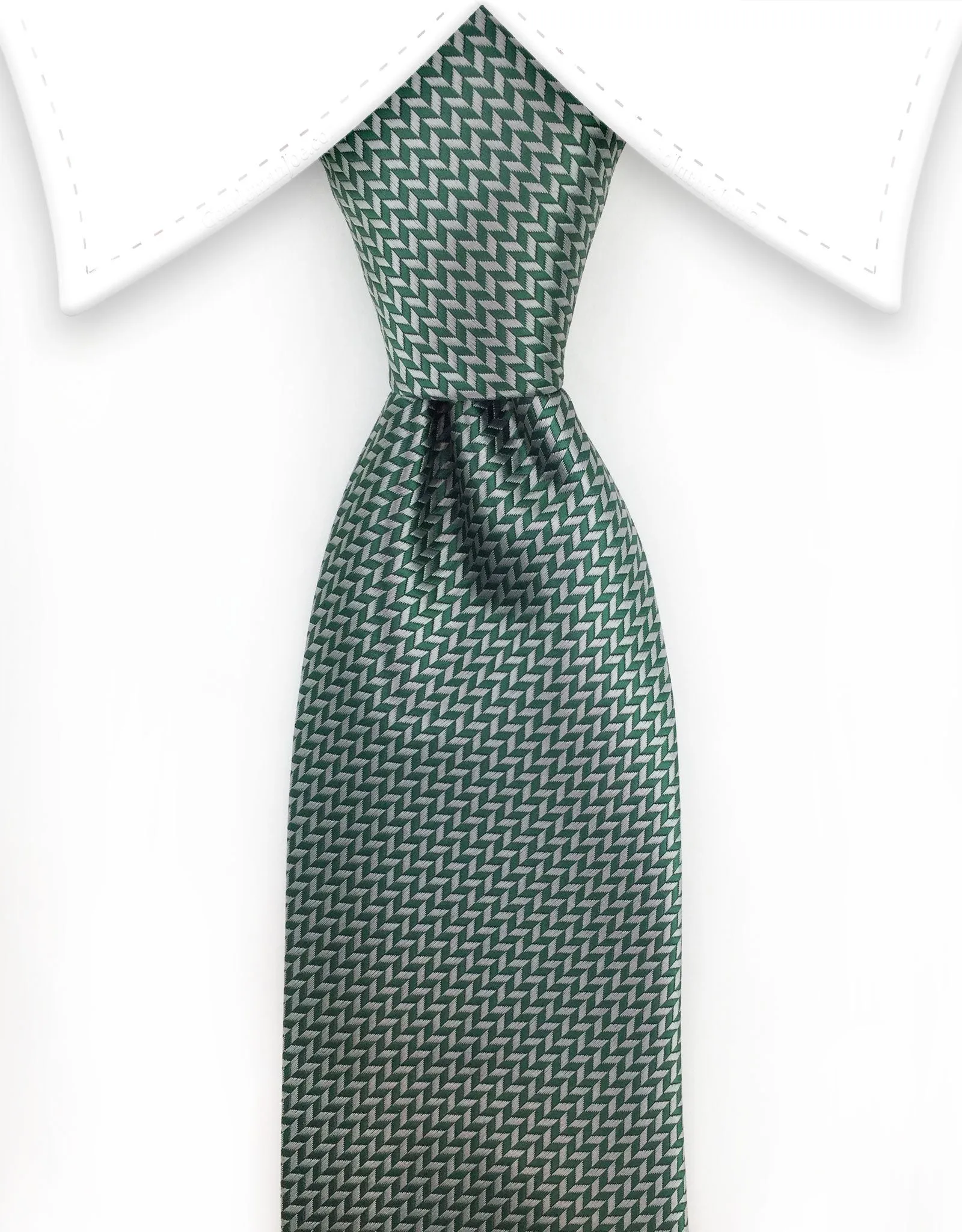 Dark Green & Silver Herringbone Tie