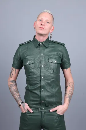 Dark Green Leather Perforated Shirt