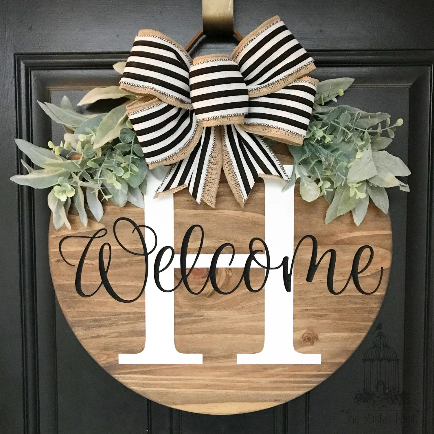 ENGRAVED & PAINTED Front Door Sign | Last Name Sign | Front Door Welcome Sign | Door Sign | Round Door Sign | Front Door Wreath