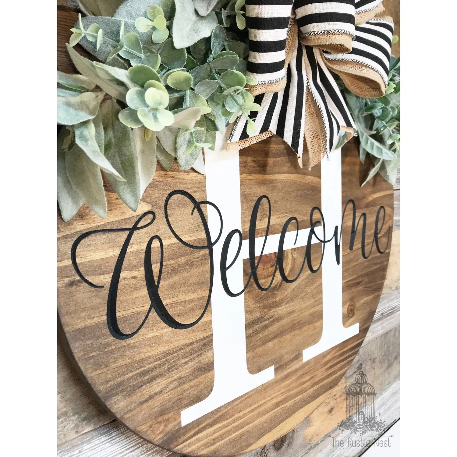 ENGRAVED & PAINTED Front Door Sign | Last Name Sign | Front Door Welcome Sign | Door Sign | Round Door Sign | Front Door Wreath