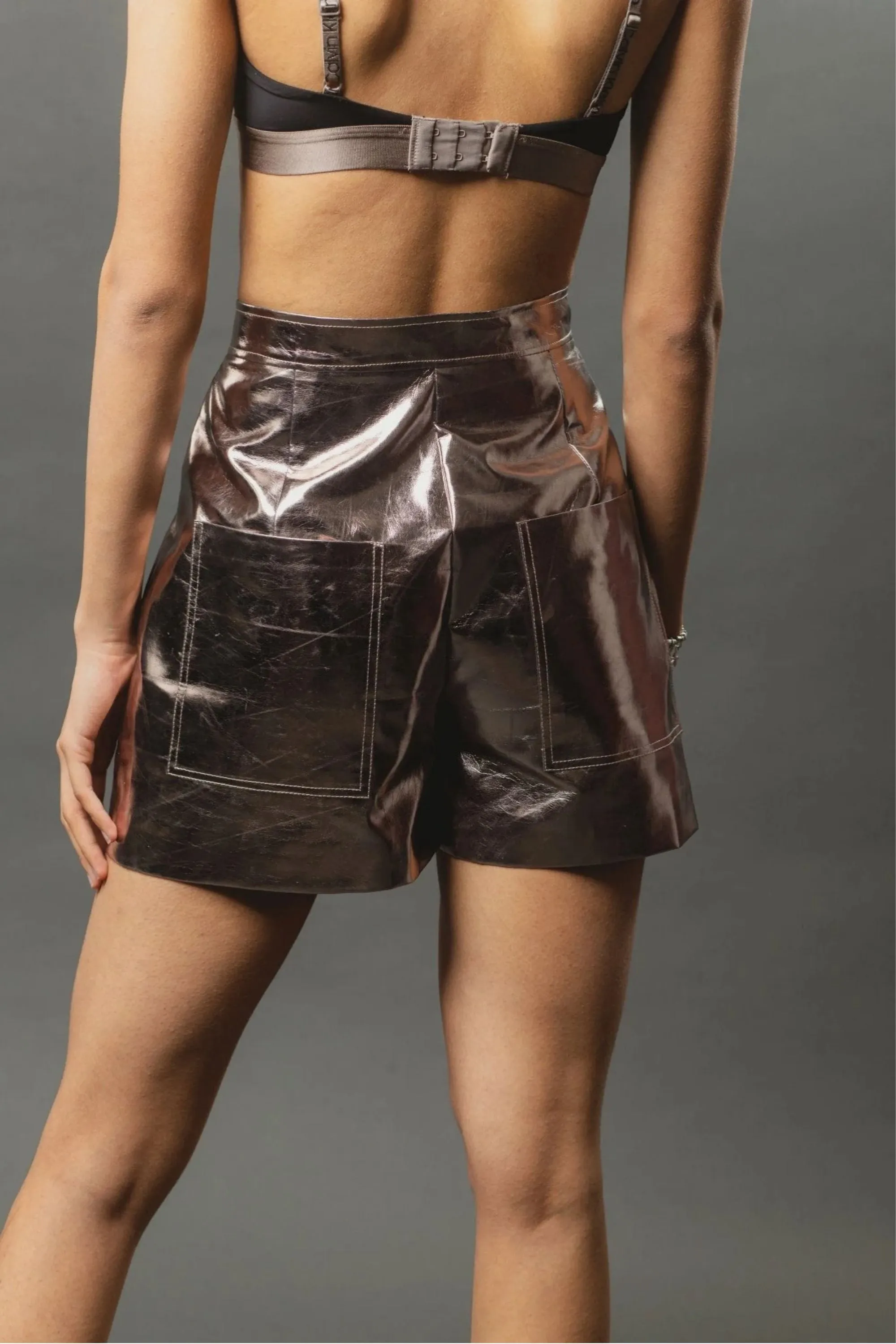 Faux High Waisted Metallic Shorts