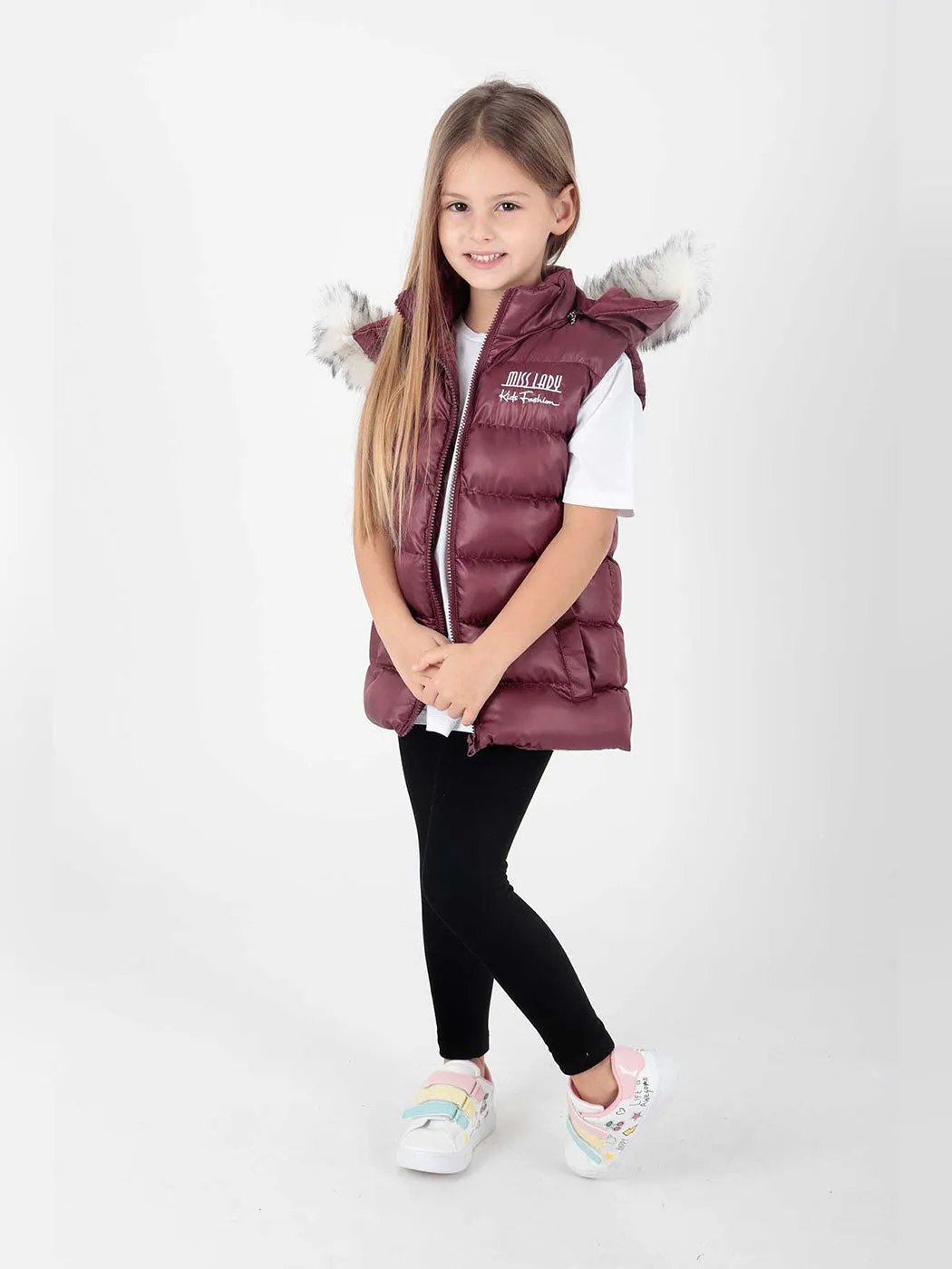 Girls Hooded trend fur swelling vest ak215657