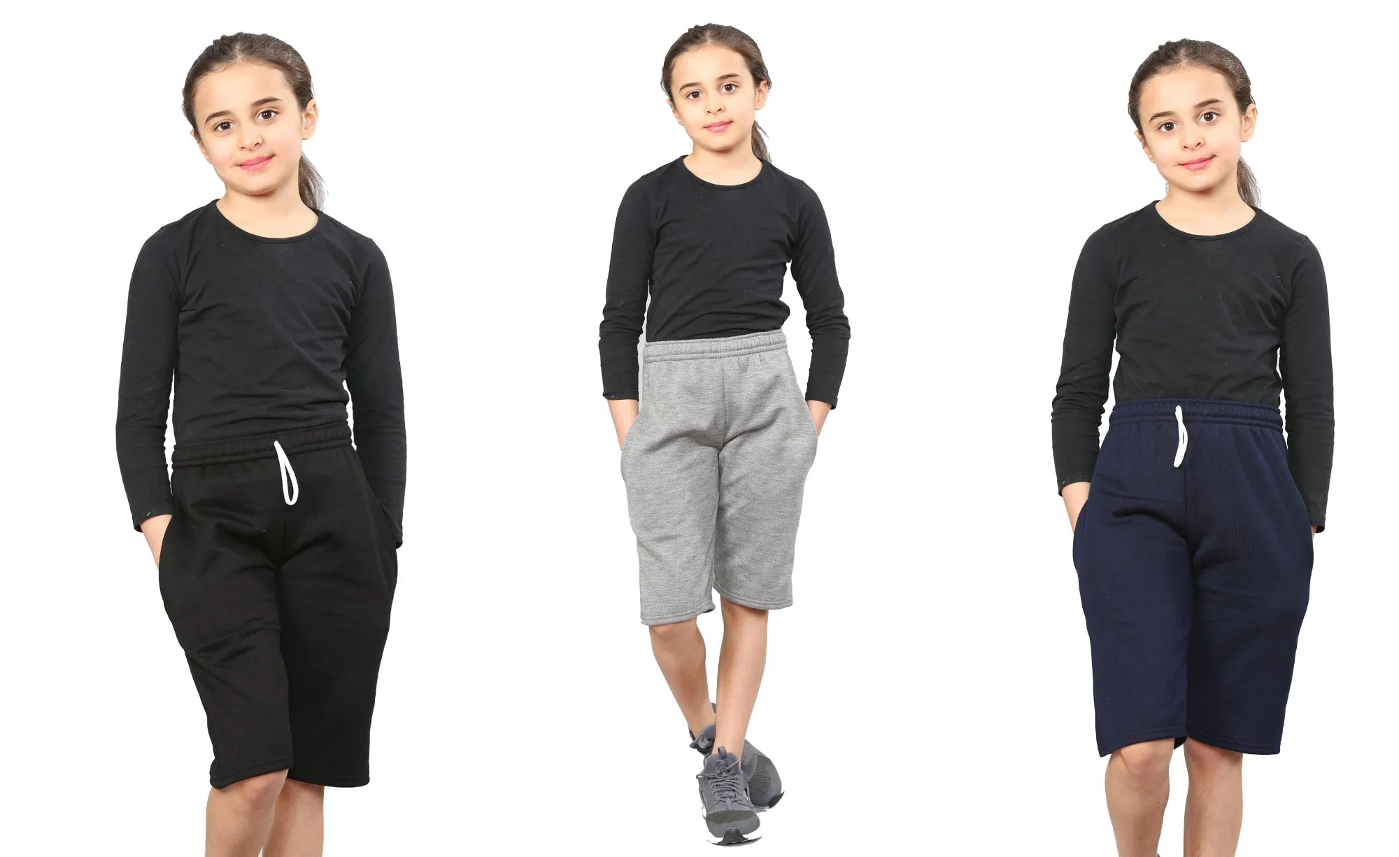 Girls Kids Plain Fleece Shorts PE School Jogging Sports Casual Wear