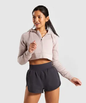 Gymshark Legacy Fitness Crop Zip Hoodie - Taupe