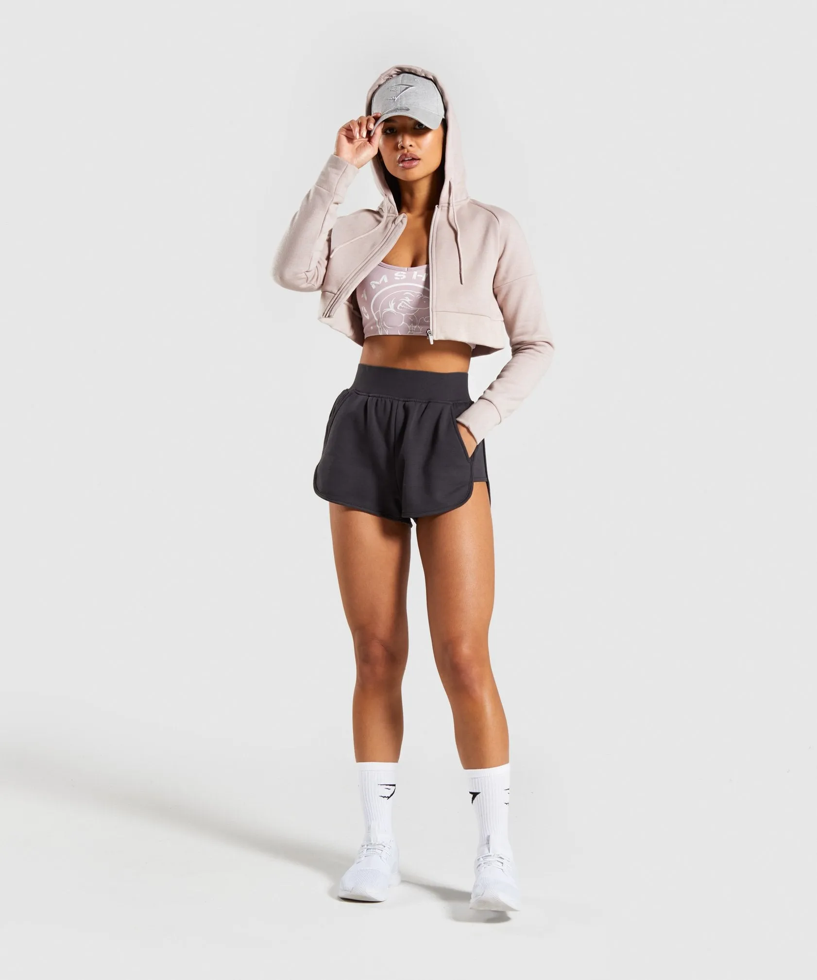 Gymshark Legacy Fitness Crop Zip Hoodie - Taupe