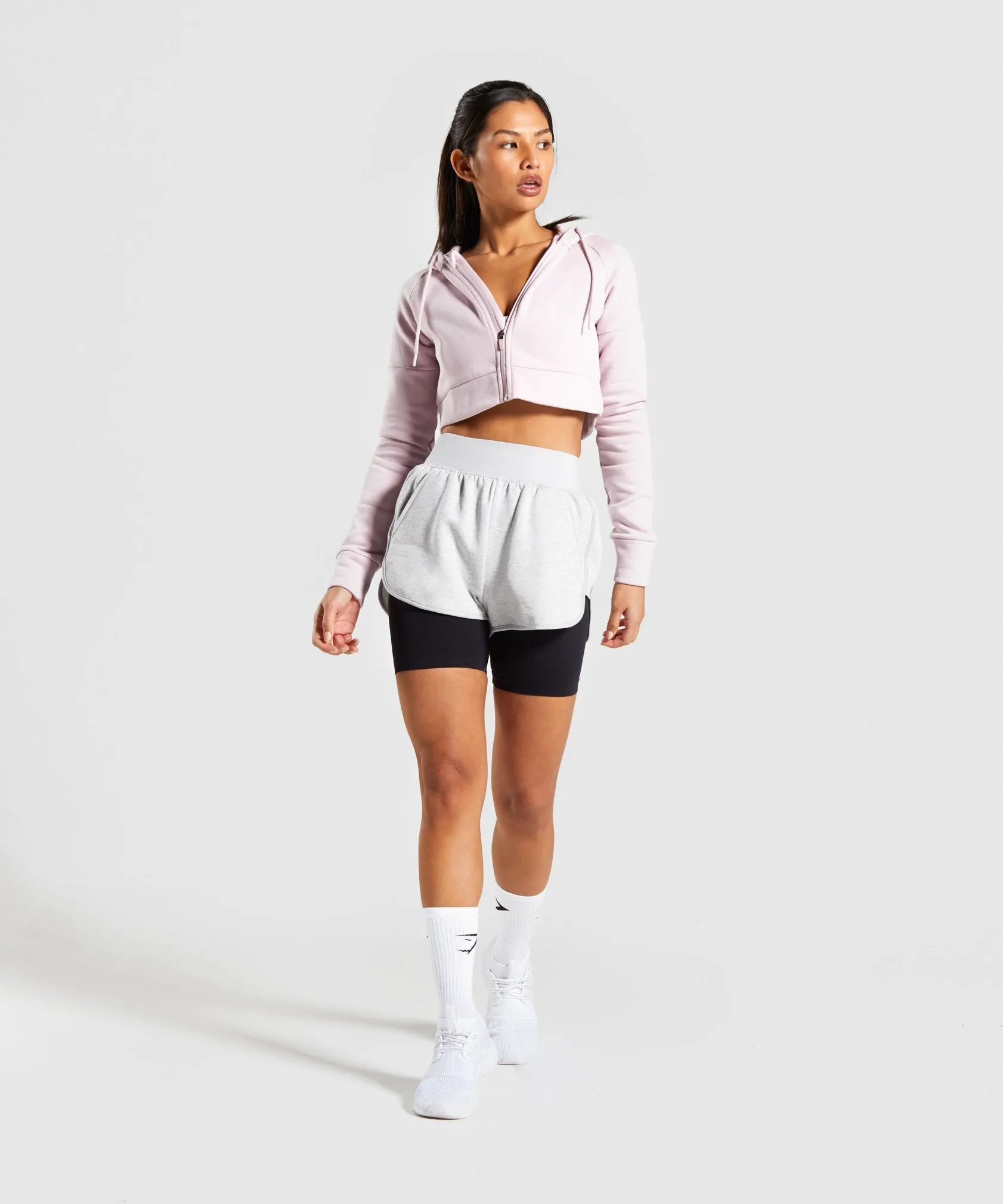 Gymshark Legacy Fitness Crop Zip Hoodie - Washed Lavender