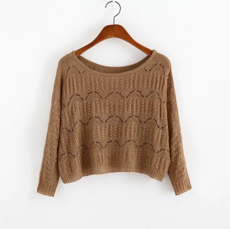 Hollow Out Knitted Long Sleeve Sweatshirt