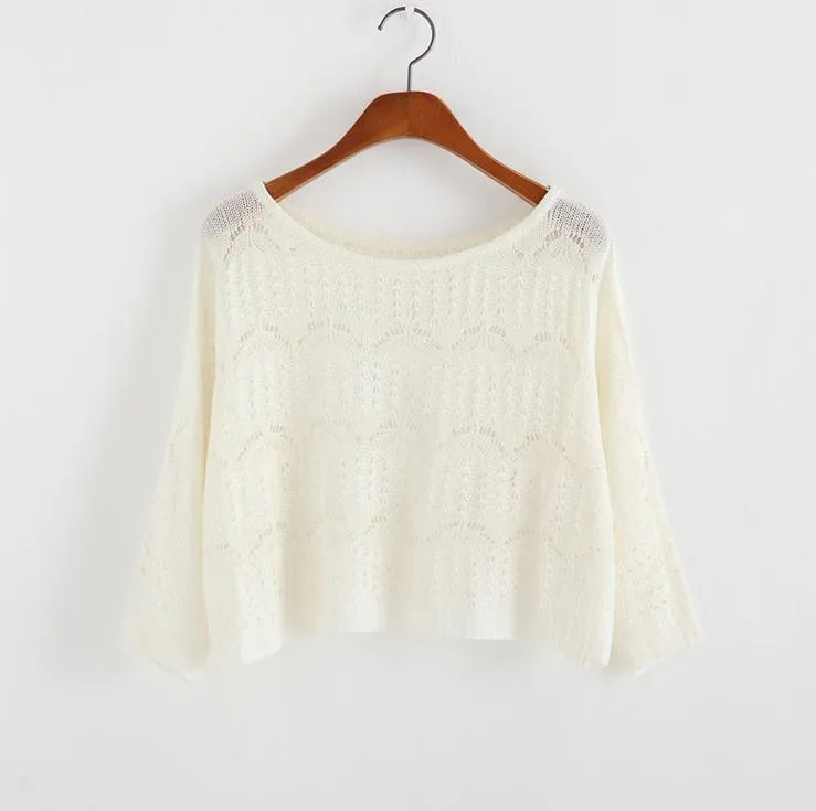 Hollow Out Knitted Long Sleeve Sweatshirt