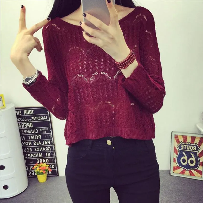 Hollow Out Knitted Long Sleeve Sweatshirt