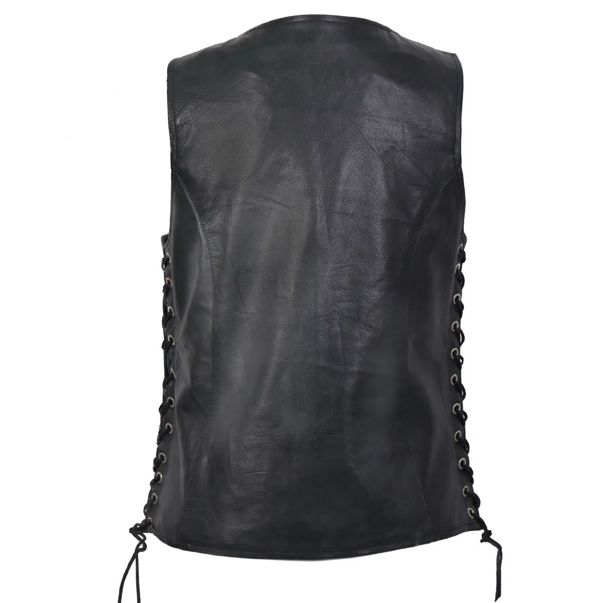 Hot Leathers VSL1010 Ladies Black Lambskin Side Lace Vest