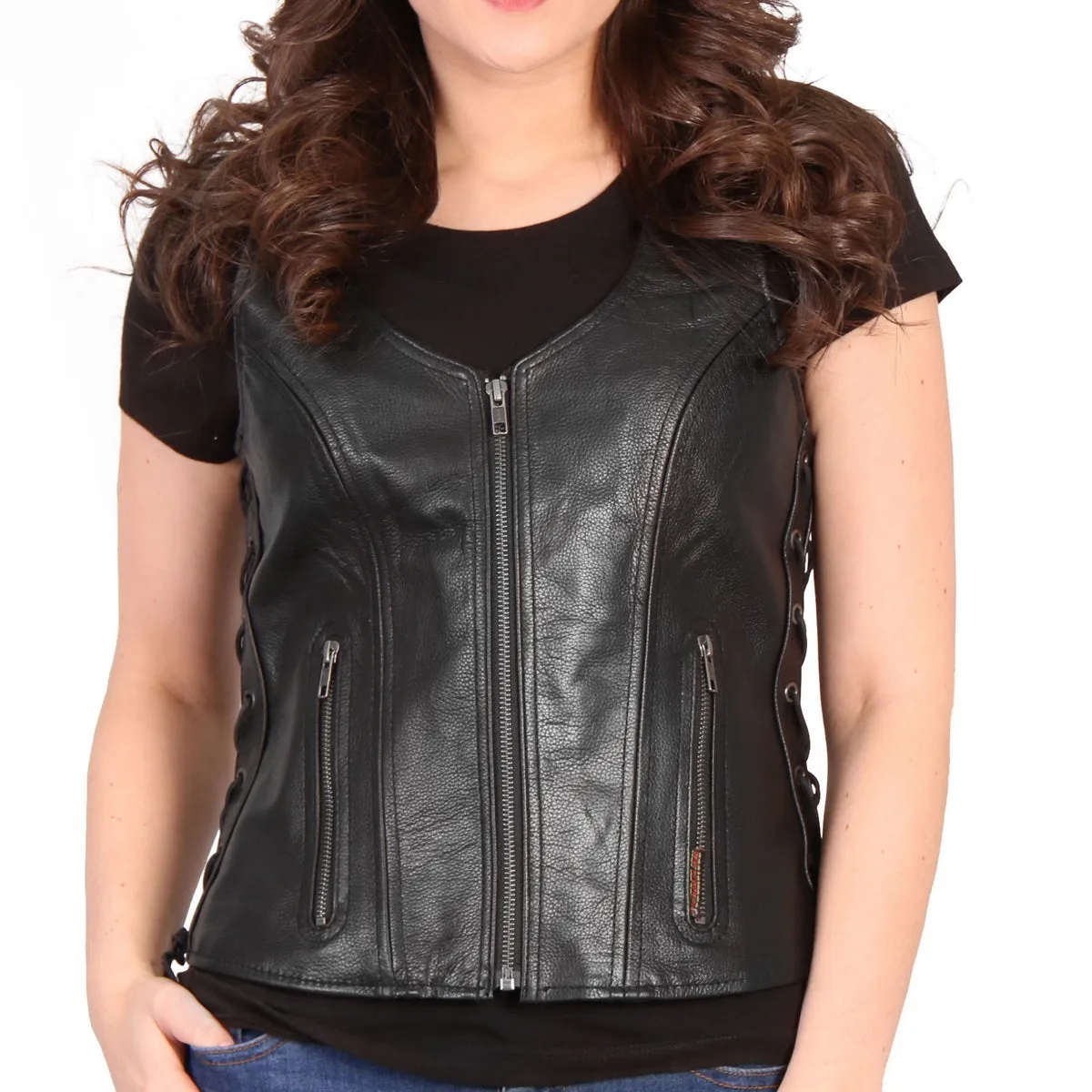 Hot Leathers VSL1010 Ladies Black Lambskin Side Lace Vest