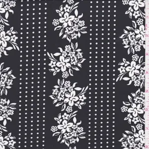 ITY Black/White Floral Stripe Nylon Jersey Knit Fabric