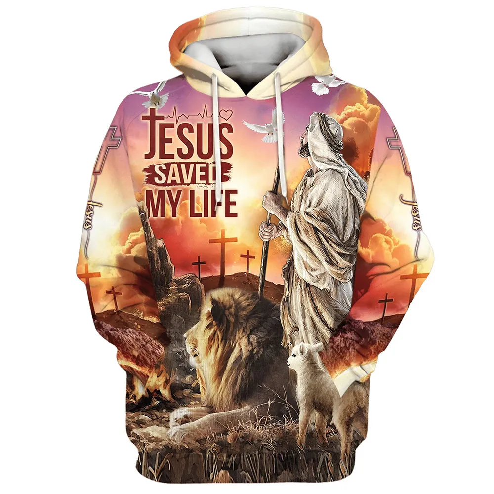 Jesus Saved My Life Hoodie The Lamb And Lion Hoodies Jesus Hoodie Men & Women Christian Hoodie 3D Printed Hoodie