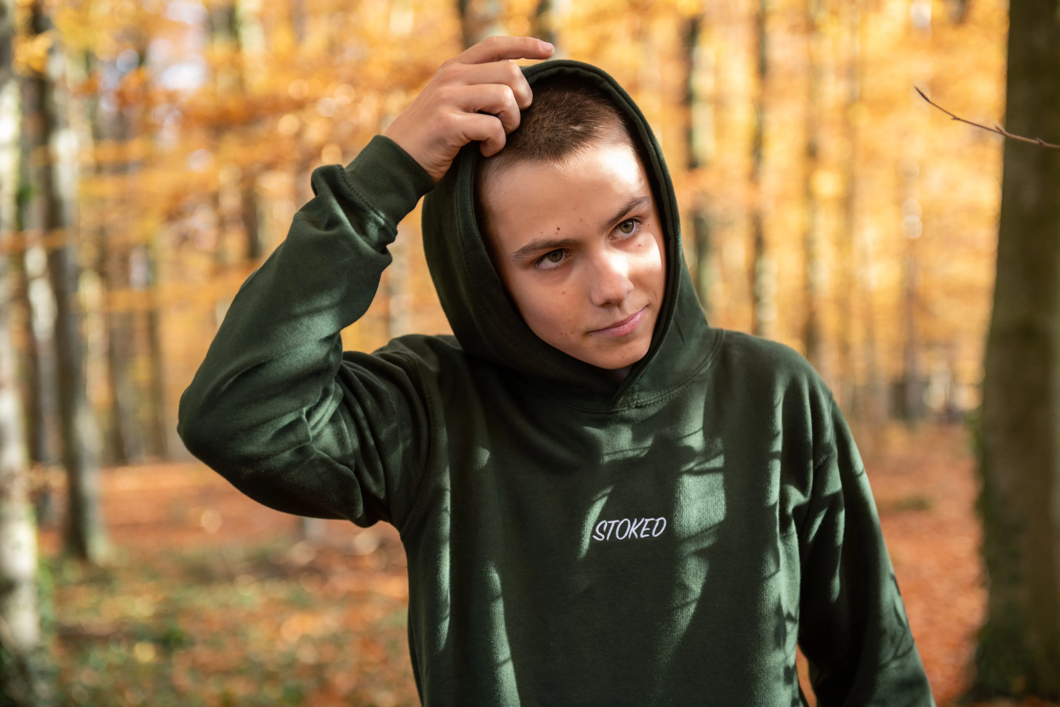 Kids Lightweight Script Hoodie Forest Green