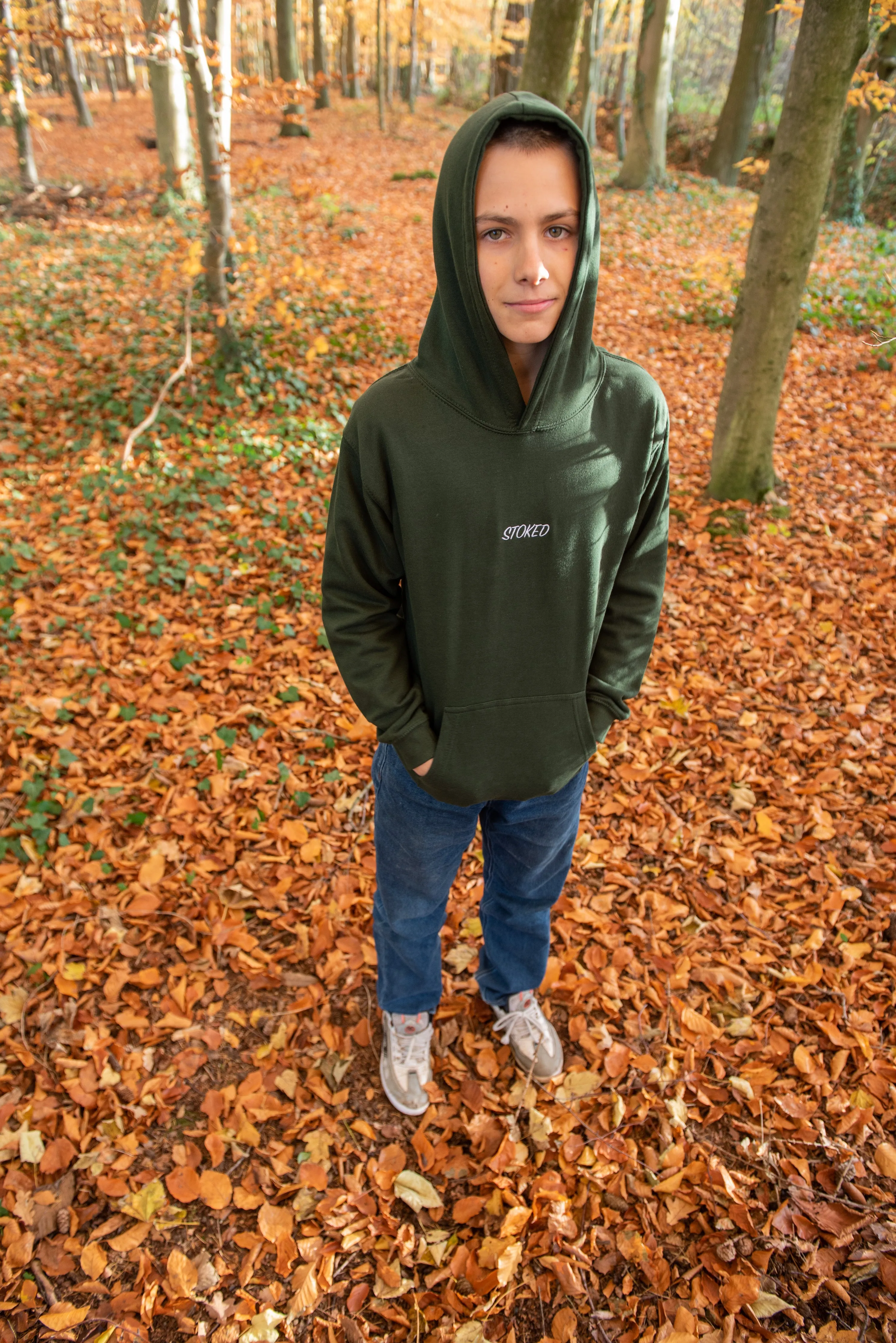 Kids Lightweight Script Hoodie Forest Green