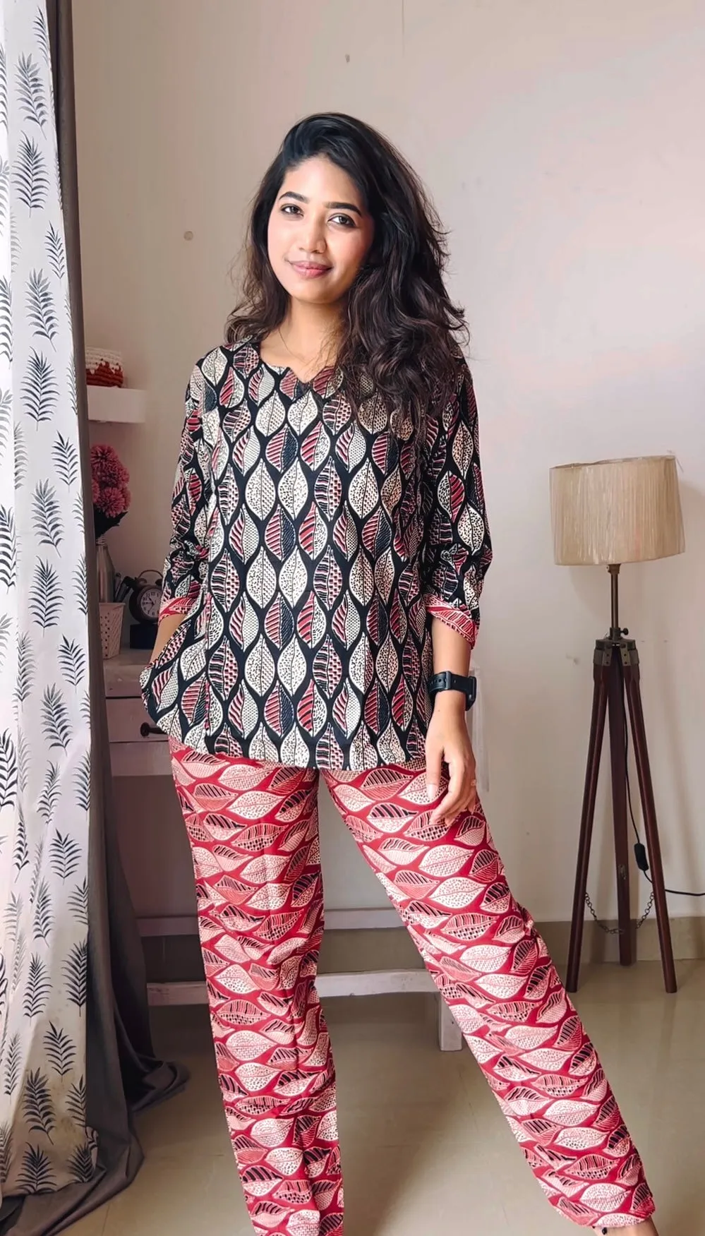 MANGAI Premium Cotton Printed Cambric Night Suits | Stylish Print's All Over | Top & Bottom Set | 3/4 Sleeve | Trendy Night Suits for Stylish Women's (CMNS)