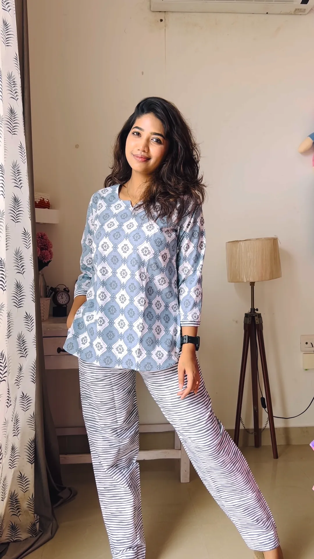 MANGAI Premium Cotton Printed Cambric Night Suits | Stylish Print's All Over | Top & Bottom Set | 3/4 Sleeve | Trendy Night Suits for Stylish Women's (CMNS)