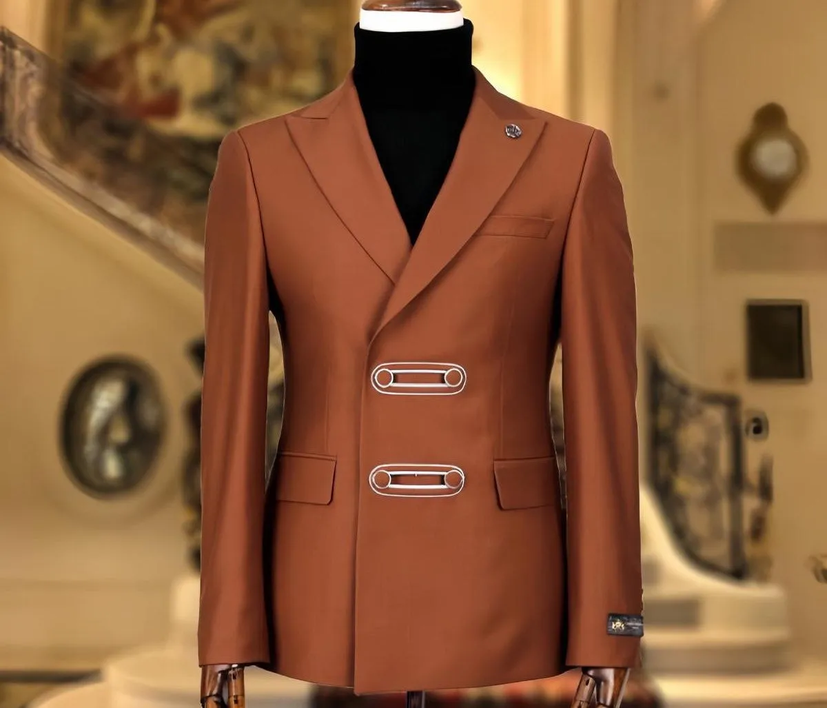 Men's Brown Double Breasted Suit