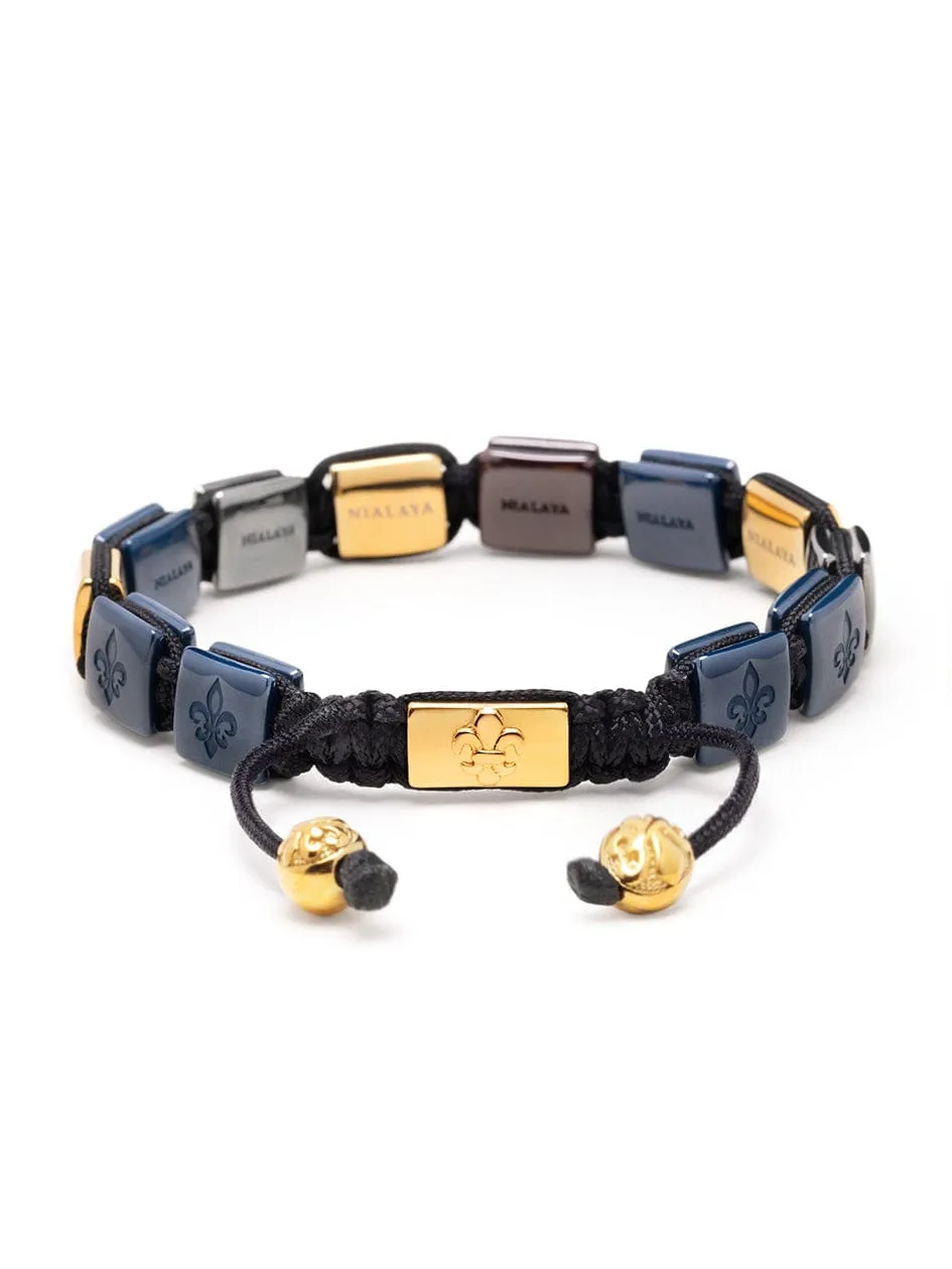 Men's Ceramic Flatbead Bracelet in Black, Blue, Red and Gold