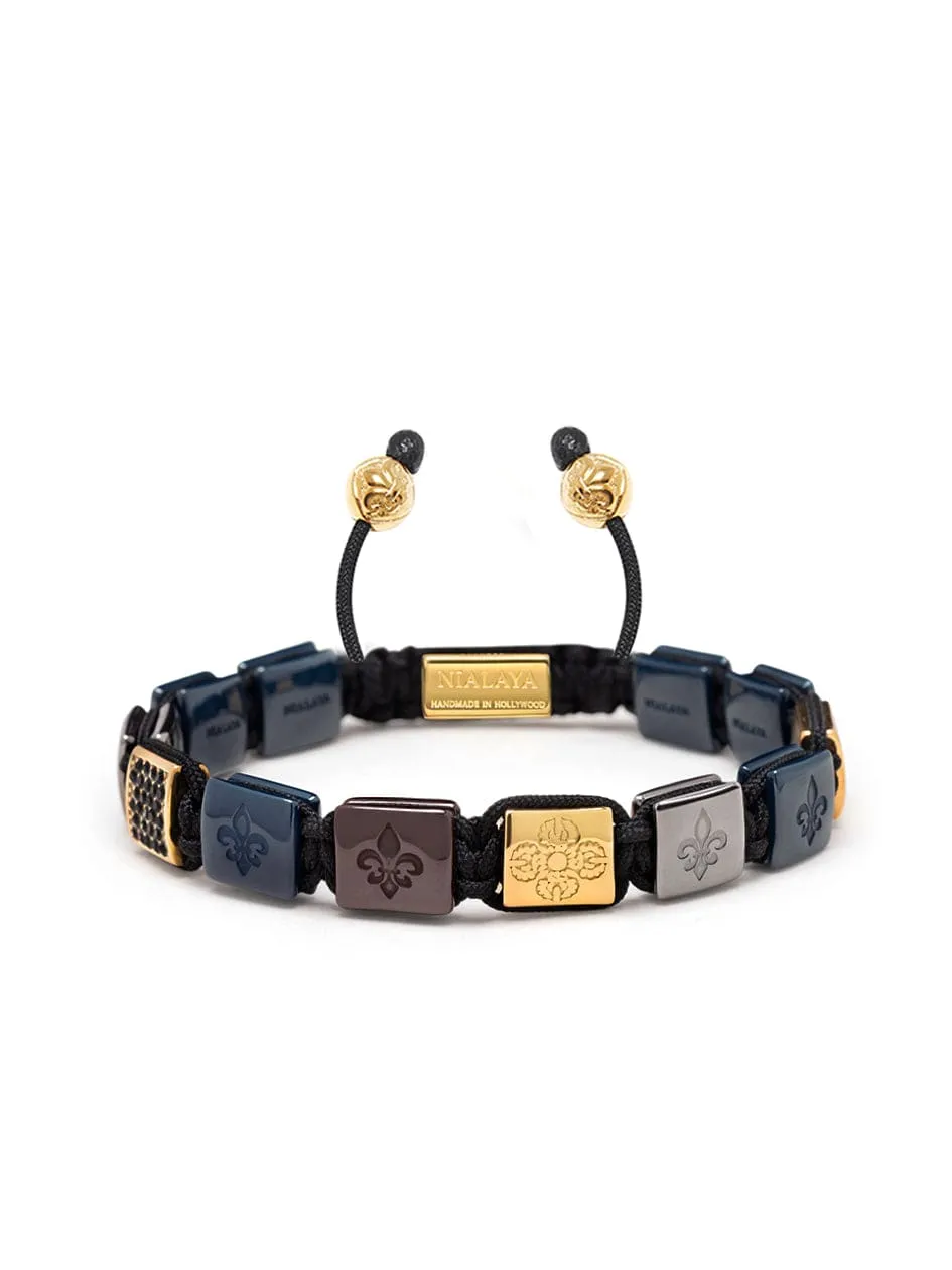 Men's Ceramic Flatbead Bracelet in Black, Blue, Red and Gold