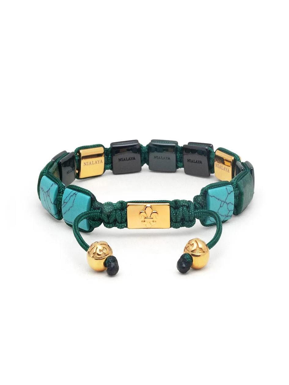 Men's Ceramic Flatbead Bracelet in Black, Green, Turquoise, and Gold