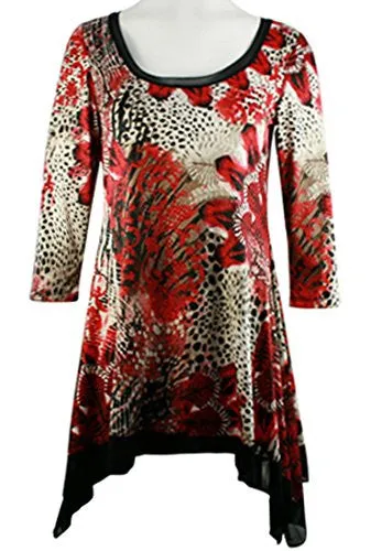 Mesmerize - Floral Spots, Mesh Trimmed Collar & Asymmetric Hem Tunic Top