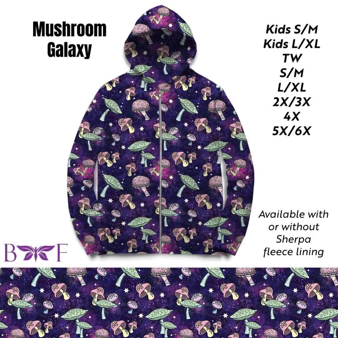 Mushroom galaxy zip up hoodie without sherpa fleece lining