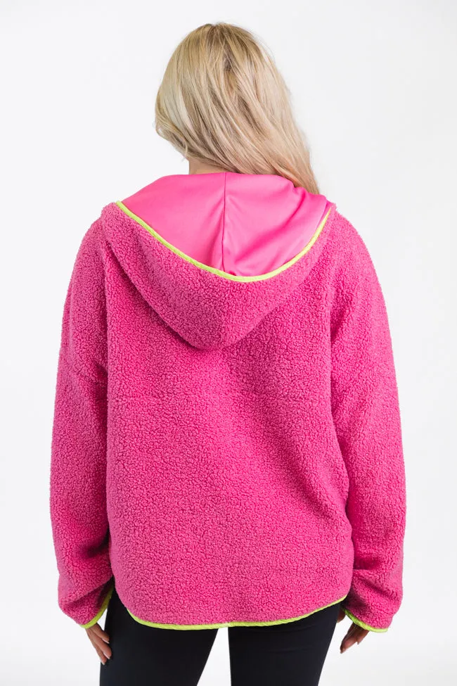 My Go To Pink and Green Sherpa Quarter Zip Hooded Pullover FINAL SALE