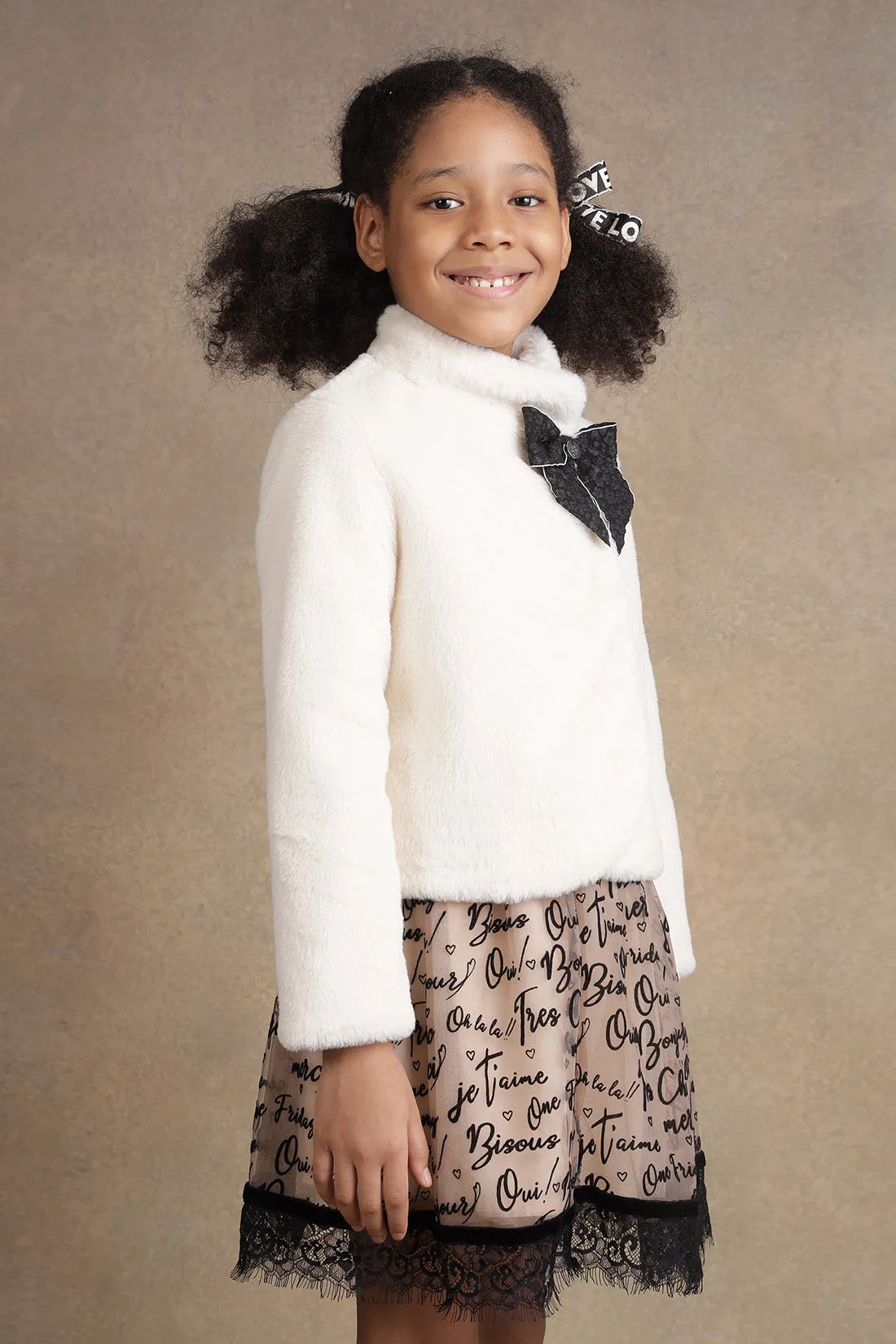 One Friday Kids Girls White Fur Jacket