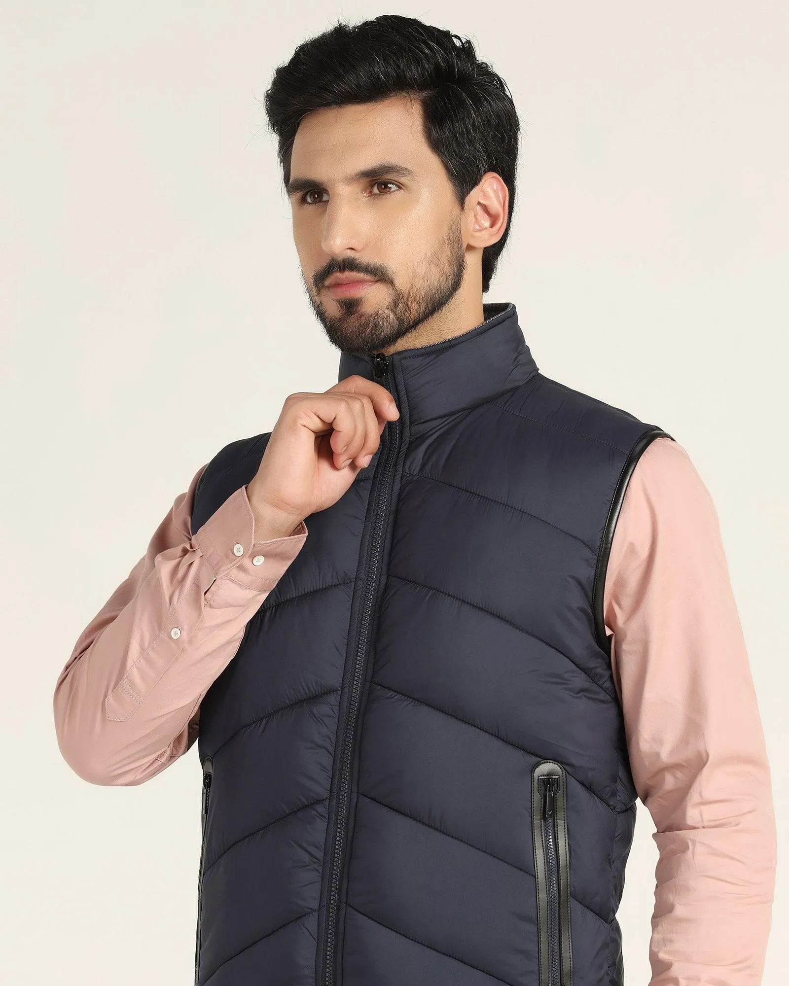 Reversible Navy Solid Zipper Jacket - Cabe