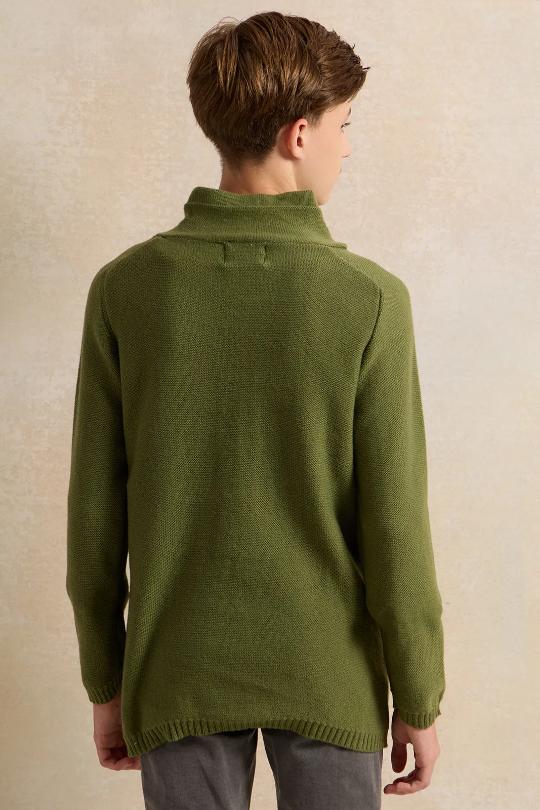 Senior Boys Olive Knitted Sweater