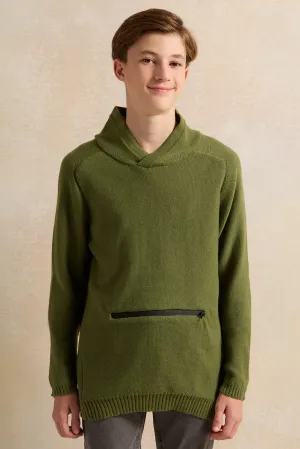 Senior Boys Olive Knitted Sweater