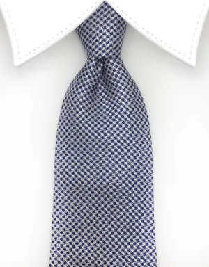 Silver and Navy Mini Houndstooth Necktie and Hanky Set