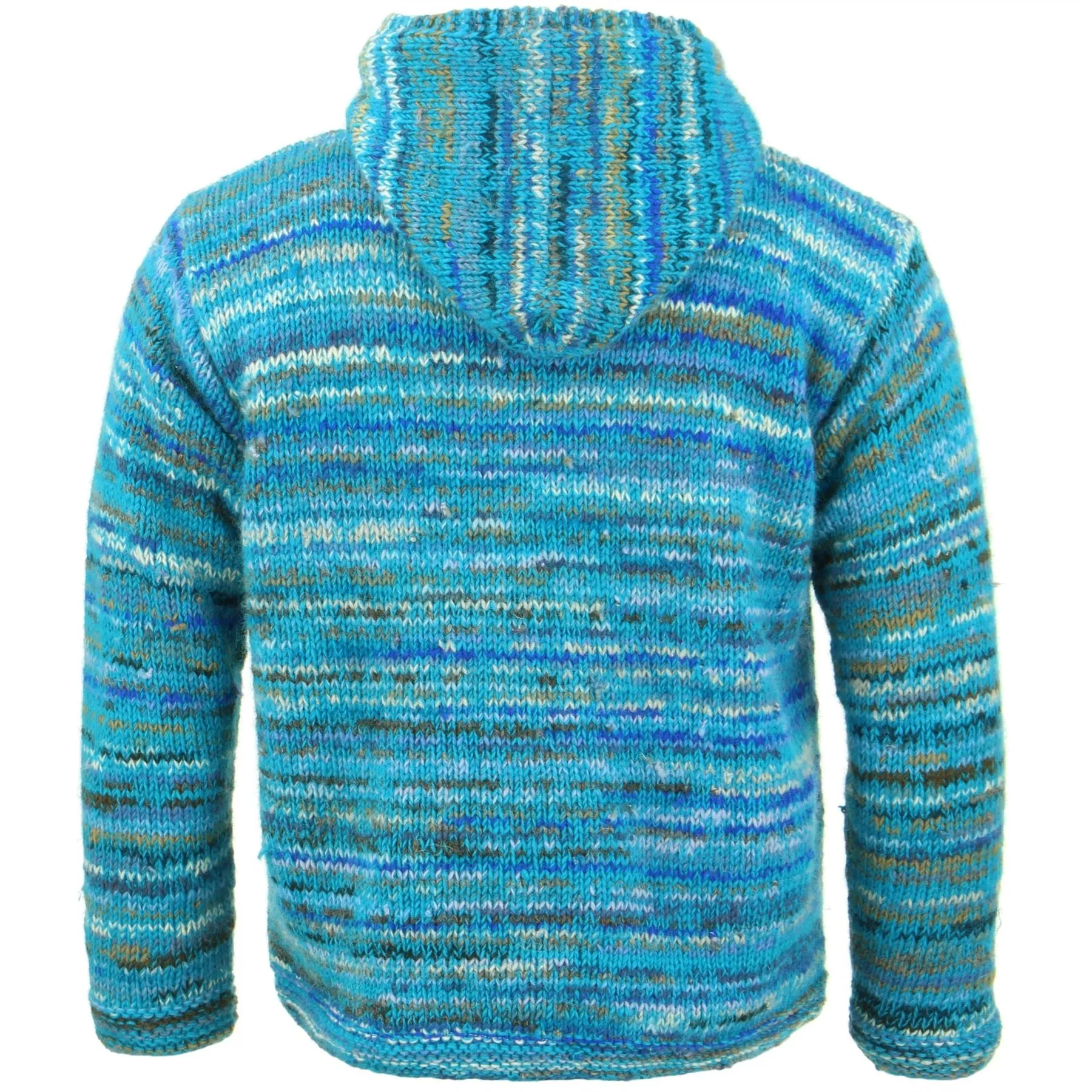 Space Dye Chunky Wool Knit Hooded Cardigan Jacket - Bright Blue