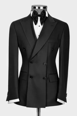 Stylish Black Peaked Lapel Slim Fit Double Breasted Prom Suits