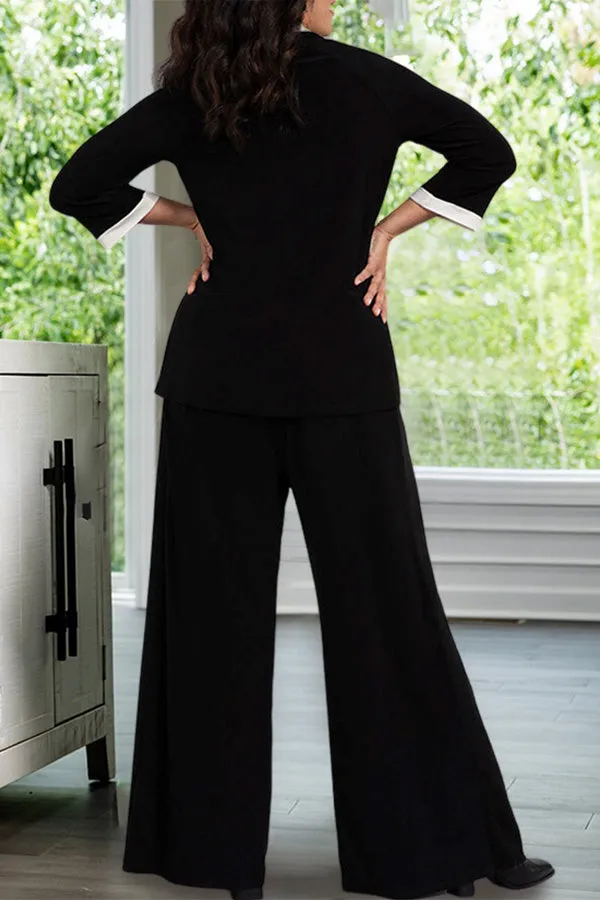 Stylish Cowl Neck Blouse & High Waist Pants Set