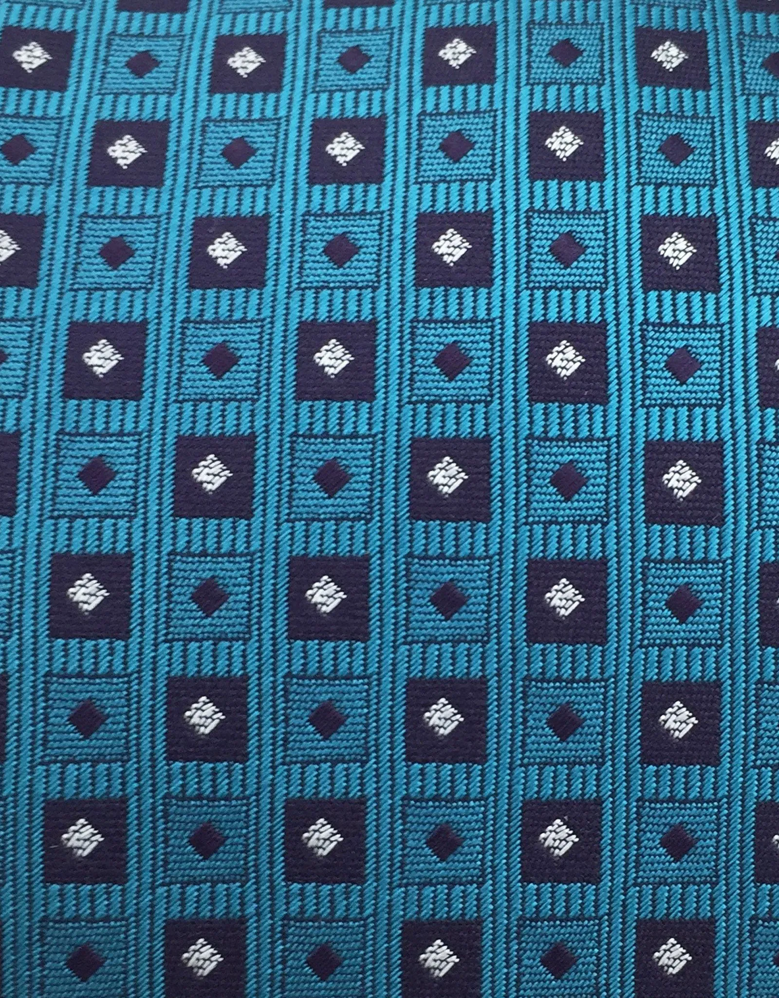 Teal Tie with Squares and Diamonds