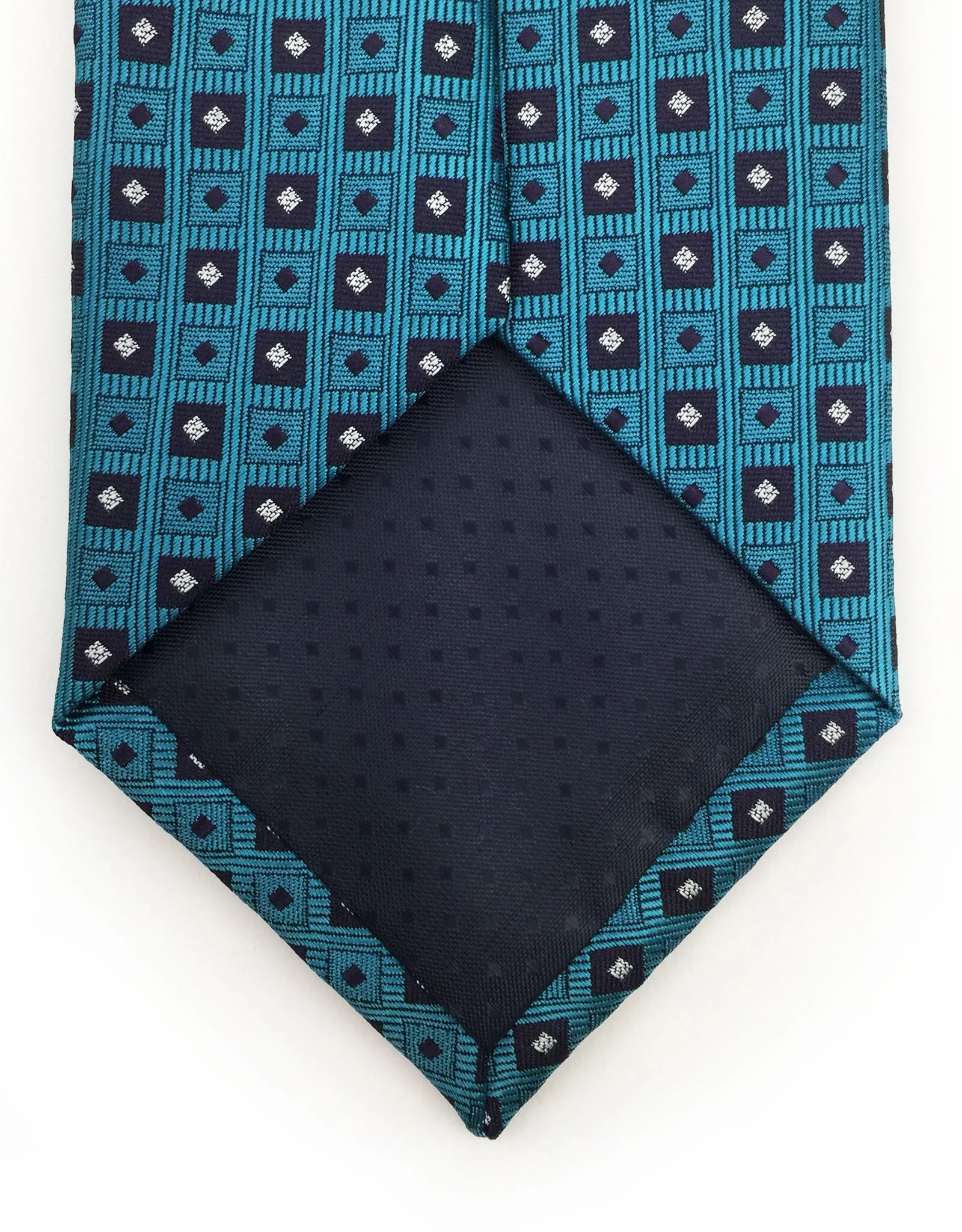 Teal Tie with Squares and Diamonds