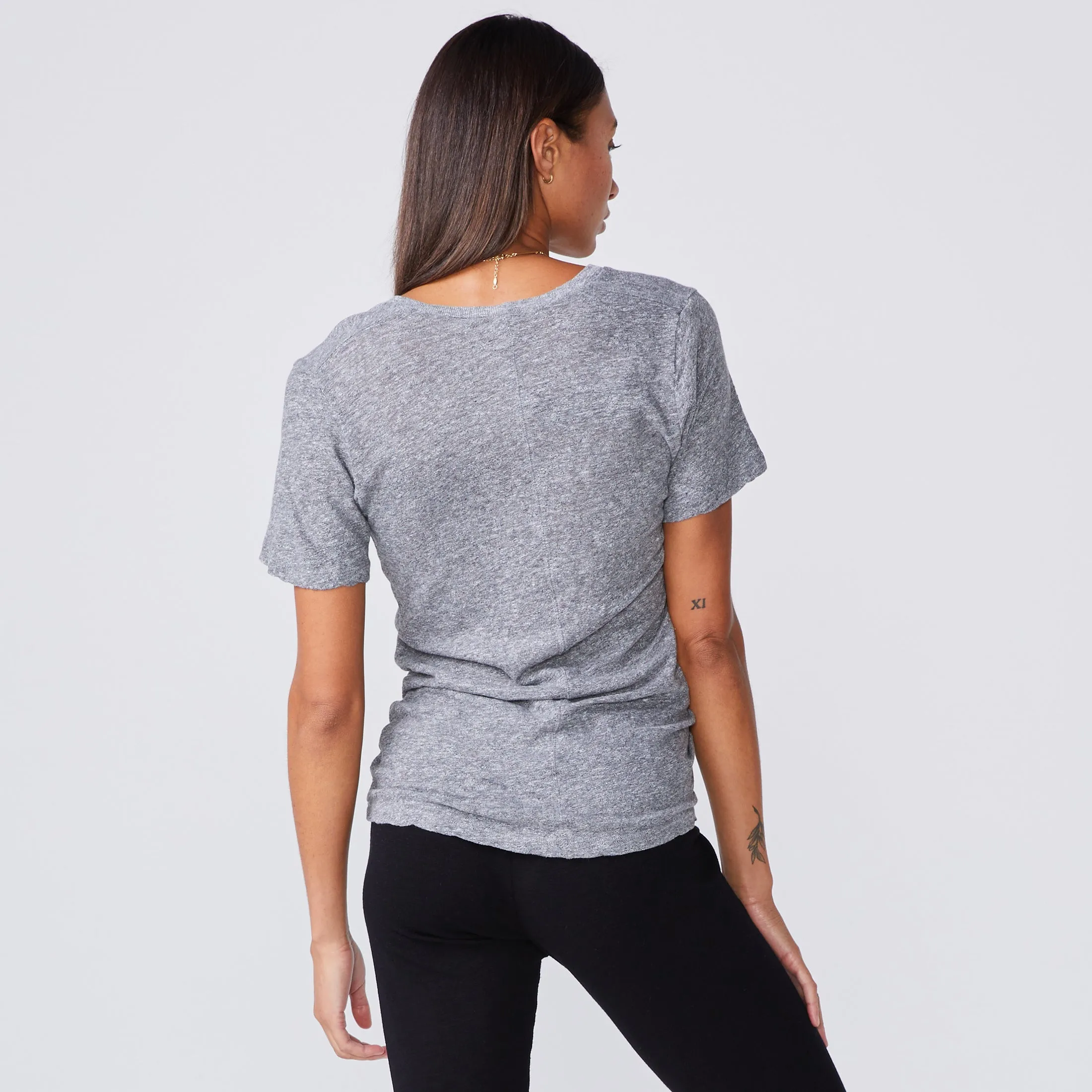 Textured Tri-Blend Fitted V Neck Tee