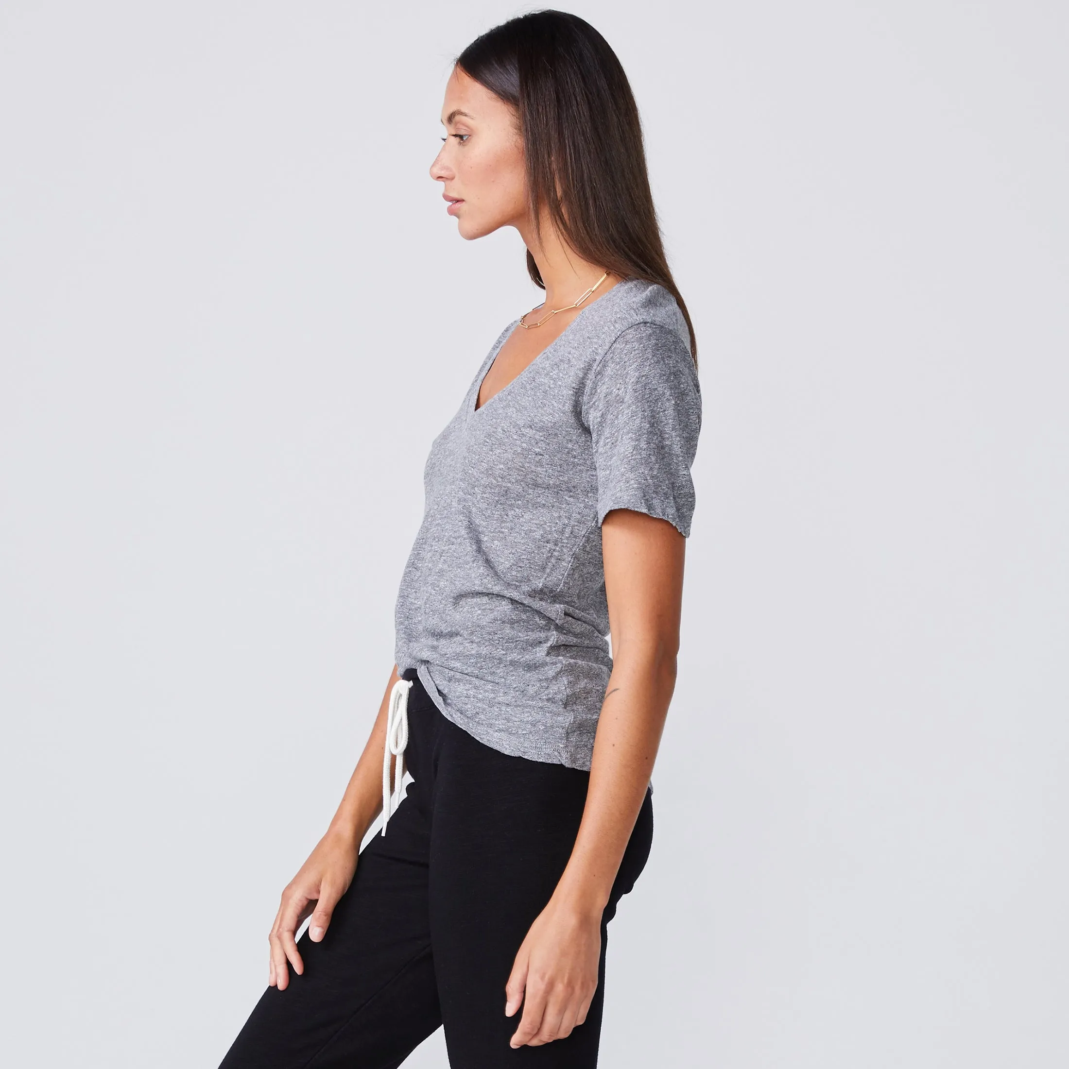 Textured Tri-Blend Fitted V Neck Tee